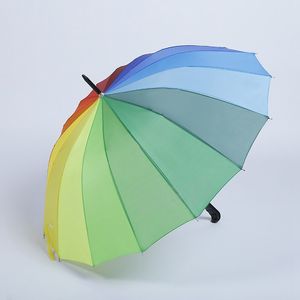 Rainbow Automatic Paraply Långt rakt handtag paraply 16k stark vindtät sola paraplyer 8k unisex tjockare fimbria paraguas automatico arco iris