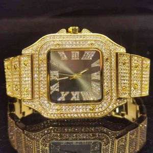MISSFOX Classic Gold Men Watch Brown Dial Diamond Blingbling Watch Man Quartz Reloj De Hombre Luxury Busins Water Proof Gift