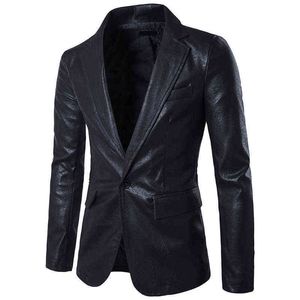 Spring Autumn Plus Size Jacket Män Solid Slim High End Black Pu Jacket Male Long Sleeves Fashion Formell Ytterkläder Faux Leather Hot L220725