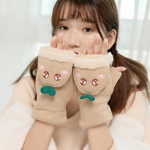 Fünf-Finger-Handschuhe, 1 Paar, für Damen, Handwärmer, Flip-Geschenk, weiche Halbfinger-Fäustlinge, gestrickt, verdickt, thermisch, Herbst und Winter