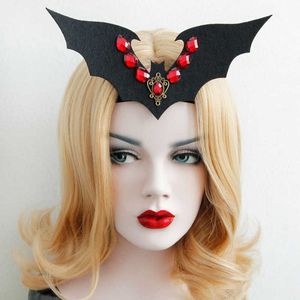 Svart gigantiskt fladdermus pannband med Bourgogne Rhinestone Halloween Cosplay Vampire Headdress Girls Party Syckel Kids Hårtillbehör