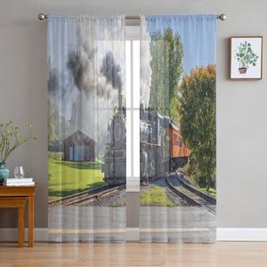 Curtain & Drapes Steam Train Smoke Landscape Retro Tulle Sheer Window Curtains For Living Room The Bedroom Modern Voile Organza DrapesCurtai