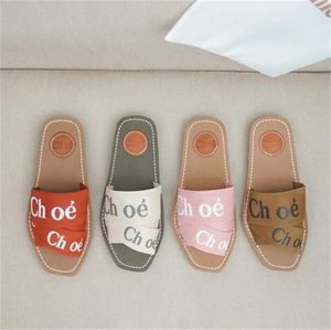 Designer Slippers Woody Mules Slippers Canvas Cross Woven Sandals Classic Women Sandal Summer Outdoor Peep Toe Casual Slipper Letter Stylist Shoes