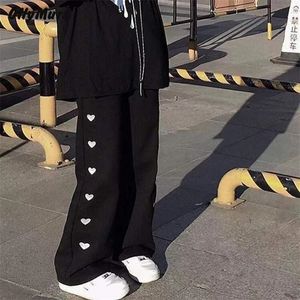 سروال أسود عالي الخصر بانت هاراجوكو الموضة الفضفاضة خمر بنطلون سراويل واسعة للنساء ملابس الشارع 220811
