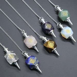 Pendant Necklaces Reiki Natural Stones Symbol Pendulum Lapis Lazuli Engraved Energy Amulet Quartz Crystal Chain Healing Gem Stone JewelryPen