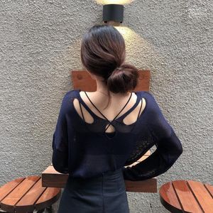 Camicette da donna Camicie Camicetta da donna 2022 Top sottile manica lunga schiena aperta Blusas Mujer De Moda