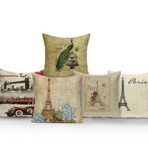 Cushion/Decorative Pillow Eiffel Tower Printed Cushion Cover London Big Ben Covers Polyester Home Decor Sofa Car Bed Seat Couch Throw