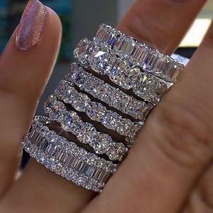 Cluster Rings SILVER PAVE SETTING FULL SQUARE Simulated Diamond CZ ETERNITY BAND ENGAGEMENT WEDDING Stone Size 5 6 7 8 9 10 11 12Cluster