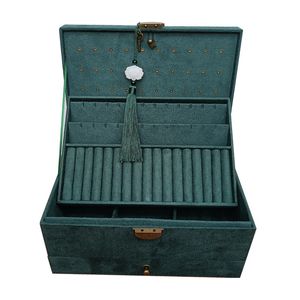 Retro Dark Green Velvet Jewelry Box Elegant and Generous Birthday and Festival Gift