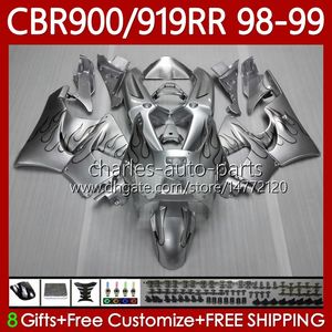 Carroçaria para Honda Silvery Chamas CBR919 CBR 900 919 RR CC 98-99 ANOS CORPO 127NO.23 CBR 919RR 900RR 919CC CBR900 RR CBR919RR 98 99 900cc CBR900RR 1998 1999 Fairings Kit