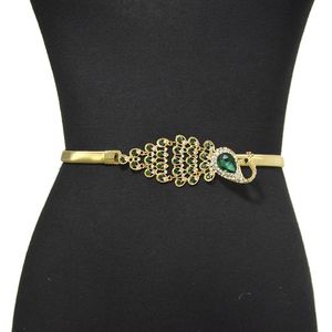 Gürtel Pfau Elastischer Schmaler Luxus Gold Metallgürtel Für Kleider Goldene Frau Weibliche Mode Hohe Taille Bund JewelBelts