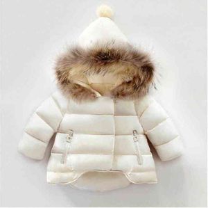 0-5Yrs Winter Unisex Baby Down Hoodie With Fur Children Girls Cotton Quilted Jacket Thickened Fur Collar Jacket J220718