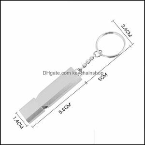 Keychains Fashion Accessories Dual-Tube Survival Whistle Portable Aluminum Safety For Outdoor Hiking Cam Emergency Keych Dhrm4