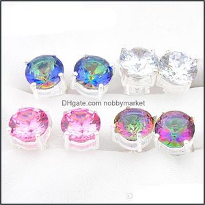 Other Jewelry Sets Luckyshine Mix 4Pairs Wedding Gift Fire Round Mystic Topaz White Cubic Zirconia 925 Sterling Sier Men Women Stud Earrings