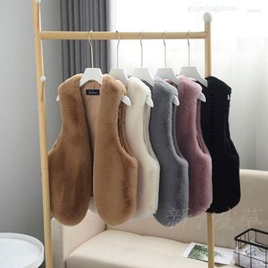 Women's Fur & Faux 2022 Winter Fashion Vest Women Sleeveless Autumn Spring Slim Solid Color Coats Cardigan Vests