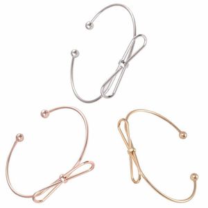 Braccialetto Accessori per gioielli di moda Braccialetti per polsini con nodo a fiocco carino Bracciale aperto con perline con ciondolo in metallo per regalo per ragazza da donna Commercio all'ingrosso