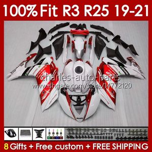 Yamaha için enjeksiyon kalıp gövdesi yzf-r25 yzfr25 2019-2021 bodywork 141no.7% 100 Fit YZF R 3 25 R3 R25 19 20 21 Çerçeve YZF-R3 2019 2020 2021 OEM Kaplama Kiti Metal Kırmızı Beyaz