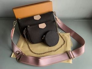 Designers Favorit Multi Pochette Accessories Axelväskor äkta läder Flower Handbag Crossbody Bag 3 PCS Purse