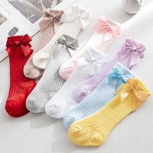 Spanish Toddler Over Knee Bow Socks Kids Hollow Out Summer Breathable Baby Girl High Socks M4088