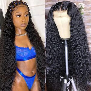 Long Deep Water Wave Lace Front Brazilian Wigs With Natural Hairline For Black Women Synthetic Frontal Closure Wig
