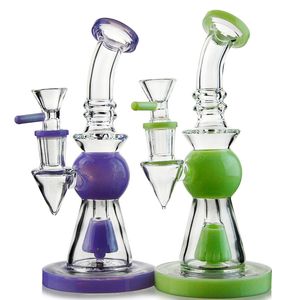 Kort nect munstycke heady glas bongs hookahs showerhead perc olja dab riggen 7 tum 14mm kvinnliga gemensamma vattenrör pyramid design bong med skål