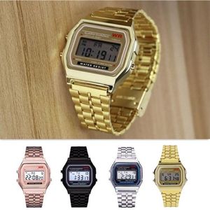 Armbandsur Män modeklocka Rose Gold Silver LED Digital Sports Military Steel Band Electronic Present BoyfriendWristwates