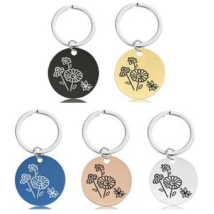 Wholesale month holidays resale online - Keychains Keychain Pendant Stainless Steel Round Month Flower Lettering Birthday And Holiday Gift Metal Diy Accessories