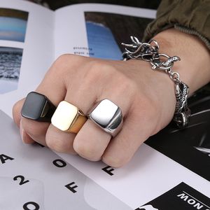 Size 8-12 Stainless Steel Men Smooth Square Blank Ring Hip Hop Finger Jewelry Gold Silver Black 3 Colors Mirror Polishing Male Anniversary Gift