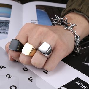 Größe 8-12 Edelstahl Männer Glatter quadratischer leerer Ring Hip Hop Fingerschmuck Gold Silber Schwarz 3 Farben Spiegelpolieren Männliches Jubiläumsgeschenk