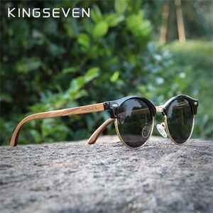 Kingseven ręcznie robione wysokiej jakości czarne okulary przeciwsłoneczne z drewna czarnego orzecha włoskiego mężczyźni Kobiety Polaryzowane lustro okularowe Słońce Męskie UV400 Shades 220514