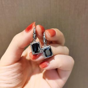 Dangle & Chandelier French Elegant And Simple Black Crystal Square Pendant Earrings Women's Trendy Prom Party AccessoriesDangle