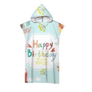 Cartoon Party Cape Hooded Bath Brtirthday Gift Custom Name Beach Robe Poncho Surf Quick Dry Bathrobe Beachwear Handduk 220616