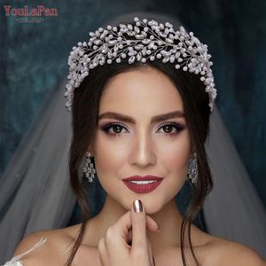 YouLaPan HP446 White Pearl Bridal Headband Tiaras Crystal Wedding Hairbands for Bride Women Hair Accessories Headwear Pageant