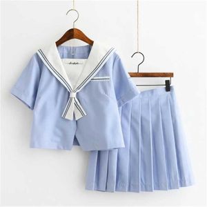 Clothing Sets Japanese Freah Blue Sailor Suit Female Student Girls Plaid Dress Uniform School JK College Style Sweet Cute SuitClothing