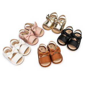 Säuglingsbabys Sommermädchen Sandalen PU Leder Bowknot Gummi-Sohle Anti-Schlupf-Neugeborene Erste Walker Krippenschuhe