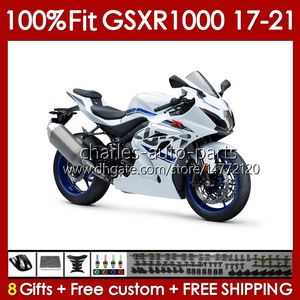 Corpo iniezione per SUZUKI GSXR-1000 K17 GSXR 1000 CC 17-21 Carrozzeria 146No.1 1000CC GSXR1000 17 18 19 20 21 GSX-R1000 2017 2018 2019 2020 2021 Kit carenatura OEM bianco lucido