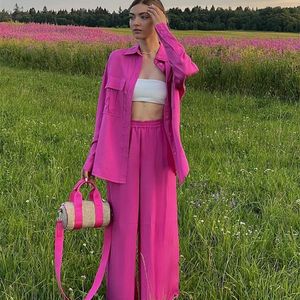claciveカジュアルルーズピンクの女性セットファッション長袖シャツハイウエストパンツ2ピースセットエレガントなストレートズボンスーツ