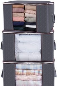 Large Capacity Clothes Storage Bag Organizer with Reinforced Handle Thick Fabric for Comforters Blankets Bedding Foldable with Sturdy Zipper Clear Window