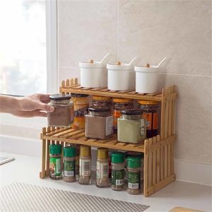 2 warstwy Bambus Standage Stand Kitchen SPICE JAR BUTTA BUTTES DECORACJA ORGANIZACJA ORGANIZACJA DOMOWE DOMOWE DECTOP RACKY T200413