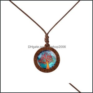 Anhänger Halsketten Anhänger Schmuck Vintage Kunst Baum Malerei Glas Cabochon Das Leben Seil Kette Holz Charm Statement Halskette Geschenke N