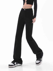 Svart hög midja lösa flare jeans för kvinnor breda ben byxor elastisk mode pojkvän stil denim byxor retro byxor plus storlek t220728