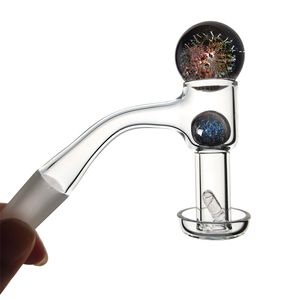 Fully Weld Quartz Banger Smoking Flat Terp Slurper Beveled Edge Seamless Bangers With Colorful Vacuum Pearls Pill Ball Glass Bongs Oil Rigs Dab Start Kits FWQB02