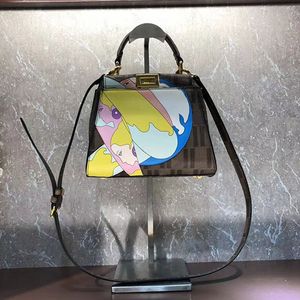 Handbag Tote Bag Women Crossbody Bags Canvas Leather Fashion Letter Print Interior Compartment Pocket Gold Metal Removable Strap Colorful Girl Pattern