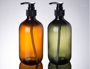 10 pçs / lote 500ml verde / marrom Pet Garrafas de plástico vazio recipientes de cosméticos vazios, limpeza / hidratante / lavagem de corpo / garrafa de xampu