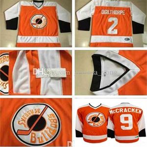 Nivip Men Slap Shot Movie Hockey Jersey 2 Ogie Ogilthorpe Syracuse Bulldoges 9 Tim Dr Hook McCracken Orange White Alternate Stitched Good