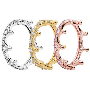 Sparkling Crown Rings 925 Серебряные серебряные женщины Женщины девочки подарки украшения розовое золото кольцо для Пандоры с оригинальной коробкой