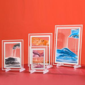装飾的なオブジェクトの置物移動砂の絵画アート絵丸ガラス3D深海砂の景観モーションディスプレイ流れるフレーム絵画