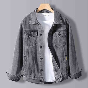 Men Denim Coat Spring Autumn New Boy Stand Collar Jean Jackets White Pink Male Casual Street Wear Loose Washed Cowboy Outerwear Y220803