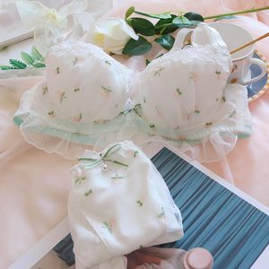 Bras Sets Sweetheart Peach-Girl Underwear Japanese Women's Chiffon Thin Cup Comfortable Steel Ring Bra Set Large Size Lingerie SetsBras