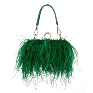 Luxury Ostrich Feather Evening Bags for Women Chain Shoulder Crossbody Bag Tassel Party Clutch Green Wedding Handväskor 220607